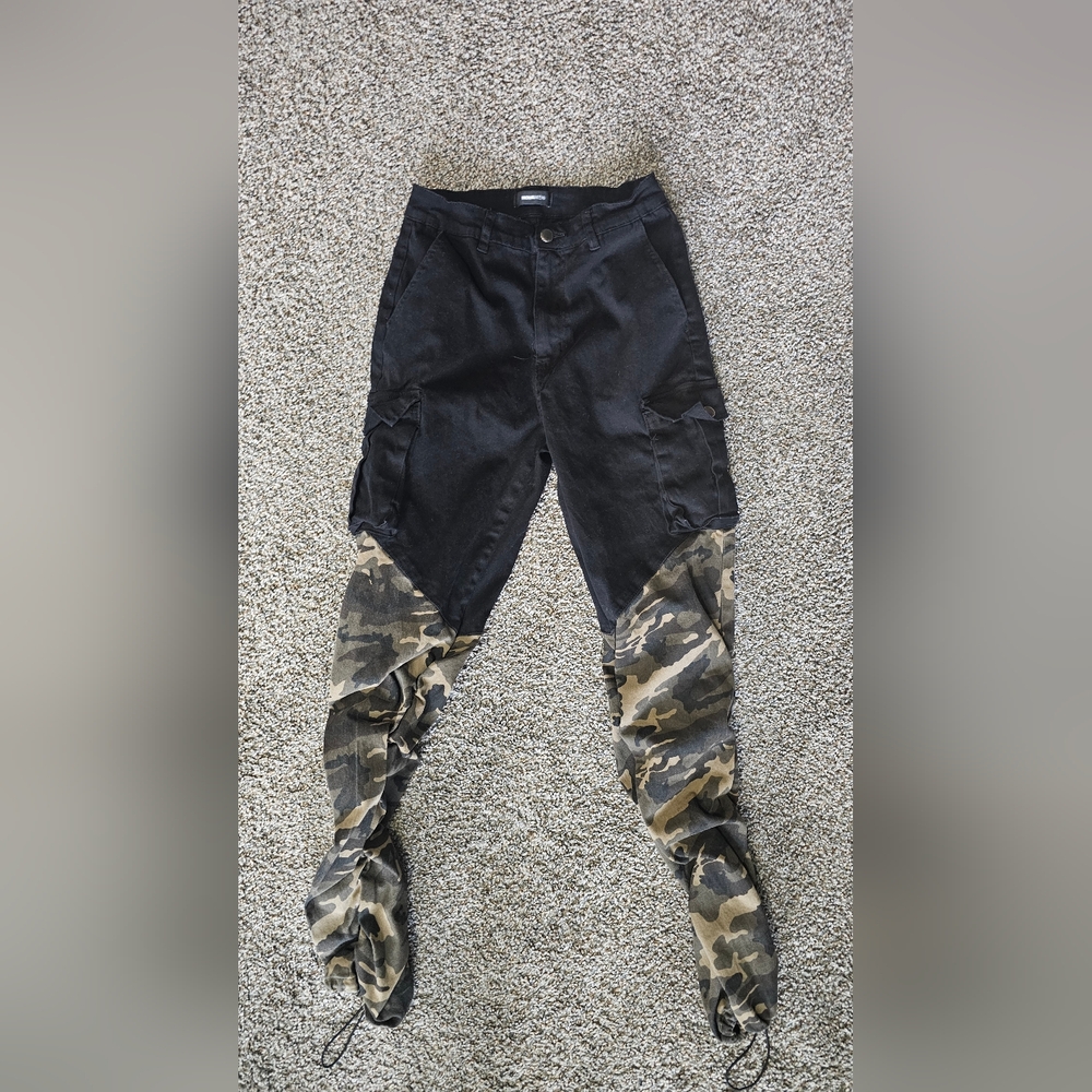 Two Way Colorblock Shirred Cargo Pants Camouflage